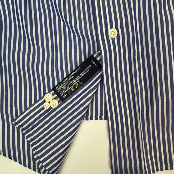 Nautica Shirt Mens 15.5 34/35 Blue White Striped Long Sleeve Button Down Cotton - Picture 12 of 12
